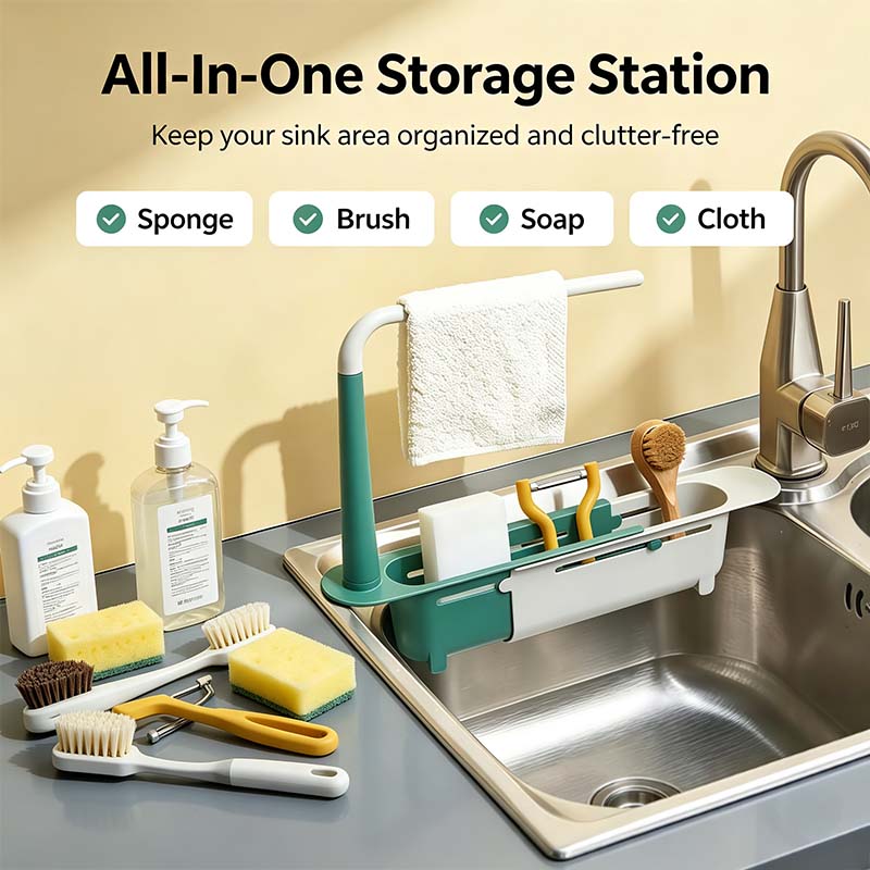 Retractable Sink Shelf — Adjustable-Length Sink Organizer🚰