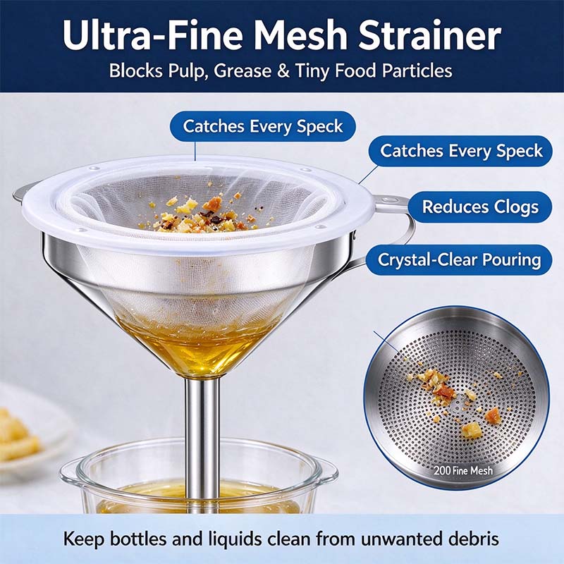 Funnel for Filling Bottles, 5 Inch Food Grade Stainless Steel Kitchen Funnel with 200 Mesh Filter Strainer🔥