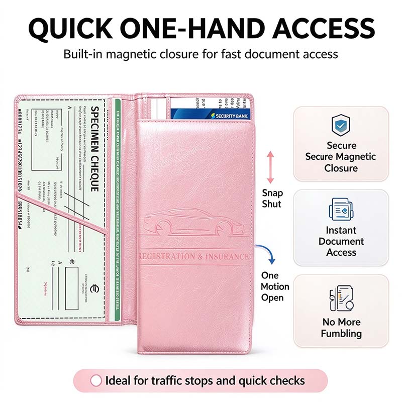 Car Registration & Insurance Card Holder, Magnetic Closure Vehicle Organizer 💳