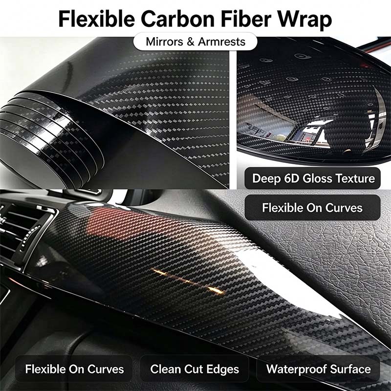 6D Gloss Carbon Fiber Vinyl Wrap Film, Self-Adhesive Car Interior Exterior Trim Decal 🚗