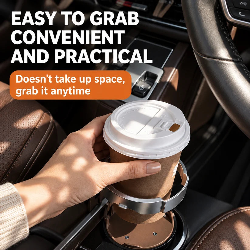 Universal Foldable Car Cup Holder with Hook, Space-Saving Vehicle Drink Holder for Bottles☕