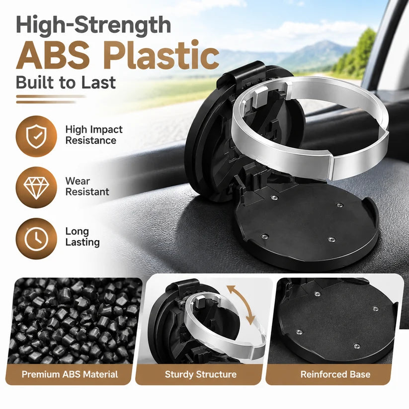 Universal Foldable Car Cup Holder with Hook, Space-Saving Vehicle Drink Holder for Bottles☕