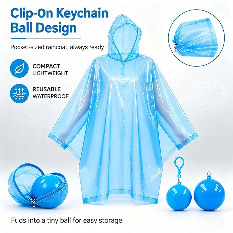 Hooded Disposable Rain Poncho-Random Color, Waterproof Tear-Resistant Portable Raincoat with Keychain Ball 🌧️ ☔