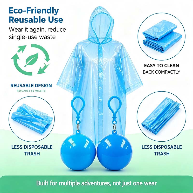 Hooded Disposable Rain Poncho-Random Color, Waterproof Tear-Resistant Portable Raincoat with Keychain Ball 🌧️ ☔