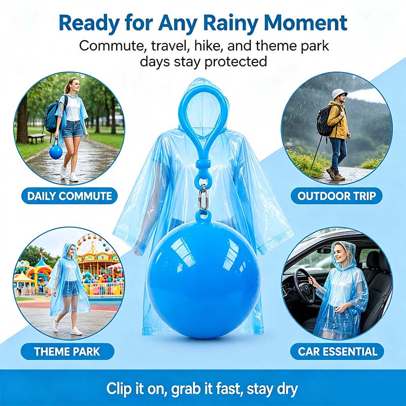 Hooded Disposable Rain Poncho-Random Color, Waterproof Tear-Resistant Portable Raincoat with Keychain Ball 🌧️ ☔