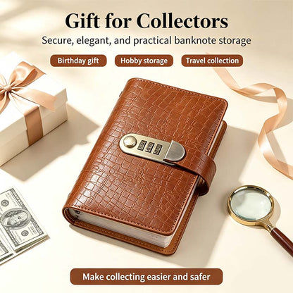 Transparent-Pocket Currency Collectors Album, Top-Grade PU Leather, Password Lock💵