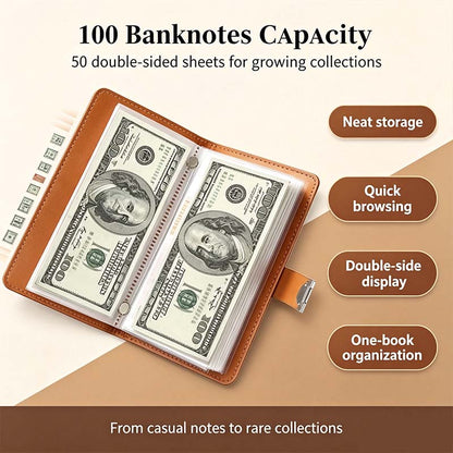 Transparent-Pocket Currency Collectors Album, Top-Grade PU Leather, Password Lock💵
