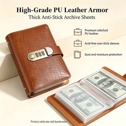 Transparent-Pocket Currency Collectors Album, Top-Grade PU Leather, Password Lock💵
