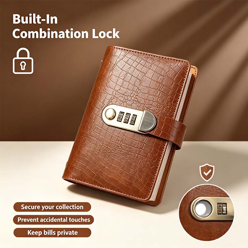 Transparent-Pocket Currency Collectors Album, Top-Grade PU Leather, Password Lock💵