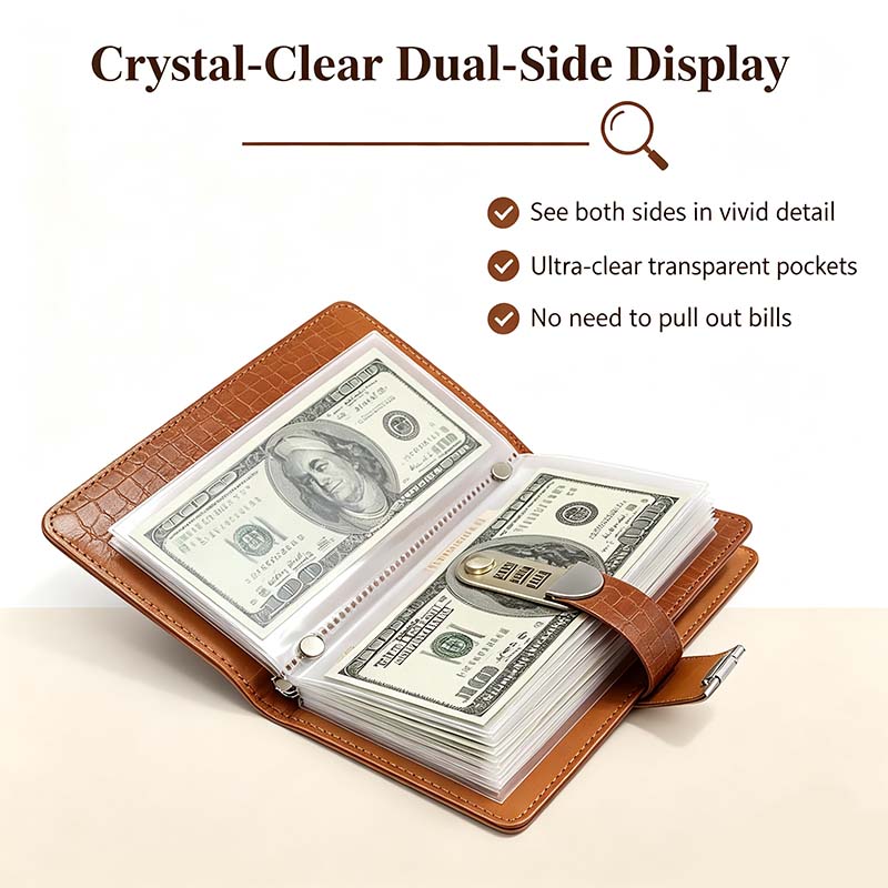 Transparent-Pocket Currency Collectors Album, Top-Grade PU Leather, Password Lock💵