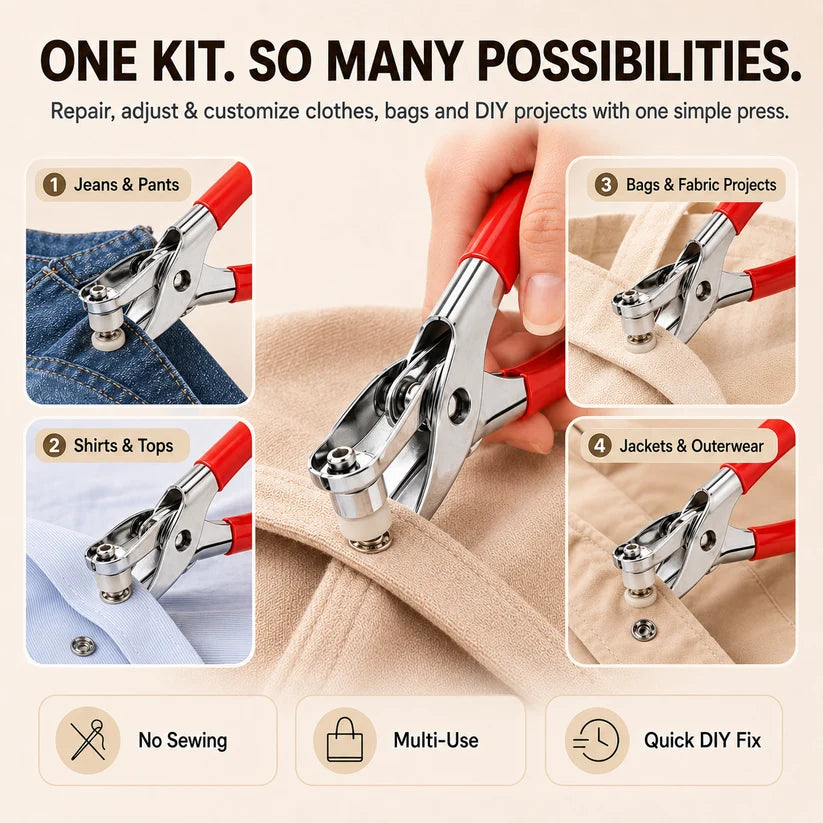 Seamless Stitching Sewing Kit-100Pcs Invisible Colored Metal Buckle & Manual Pressure Pliers 🧵