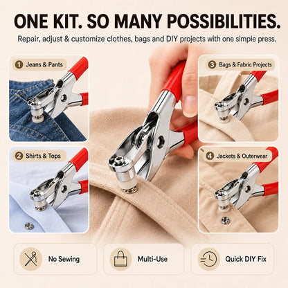 Seamless Stitching Sewing Kit-100Pcs Invisible Colored Metal Buckle & Manual Pressure Pliers 🧵