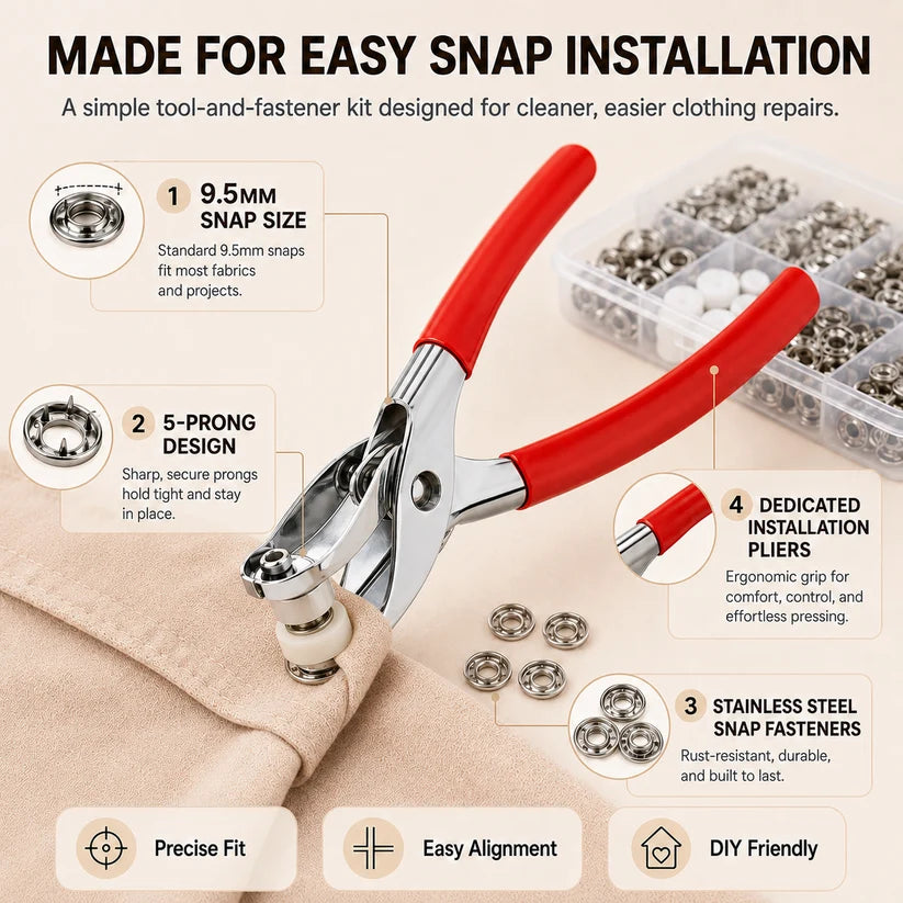 Seamless Stitching Sewing Kit-100Pcs Invisible Colored Metal Buckle & Manual Pressure Pliers 🧵