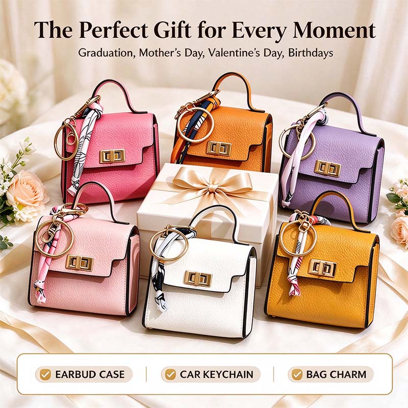 4pcs Mini Square Bag Pendant Keychain - High Quality Leather with Colorful Strap 🎒