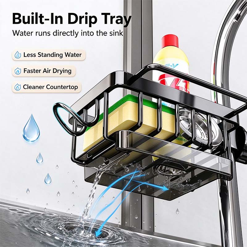Sink Organizer Rack,Hanging Faucet Drain Rack with Drip Tray Stainless Steel 💧
