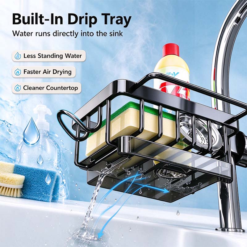 Sink Organizer Rack,Hanging Faucet Drain Rack with Drip Tray Stainless Steel 💧