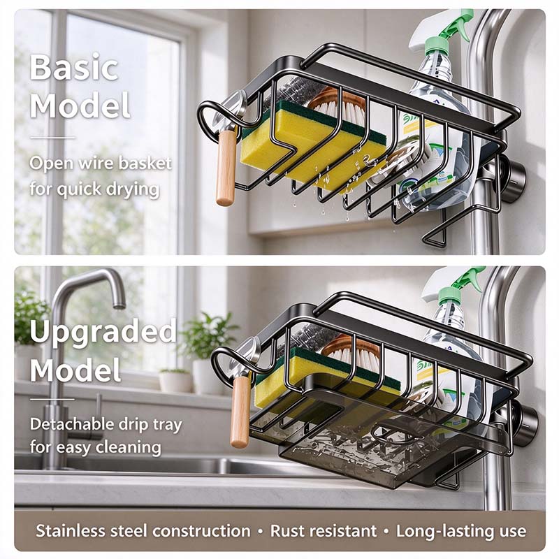 Sink Organizer Rack,Hanging Faucet Drain Rack with Drip Tray Stainless Steel 💧