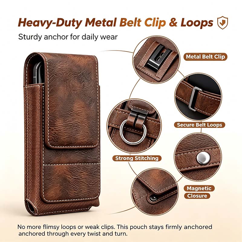 Men's Waist Phone Pouch with Card Slot, Magnetic Lock & Metal Belt Clip📱