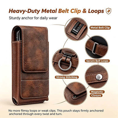Men's Waist Phone Pouch with Card Slot, Magnetic Lock & Metal Belt Clip📱