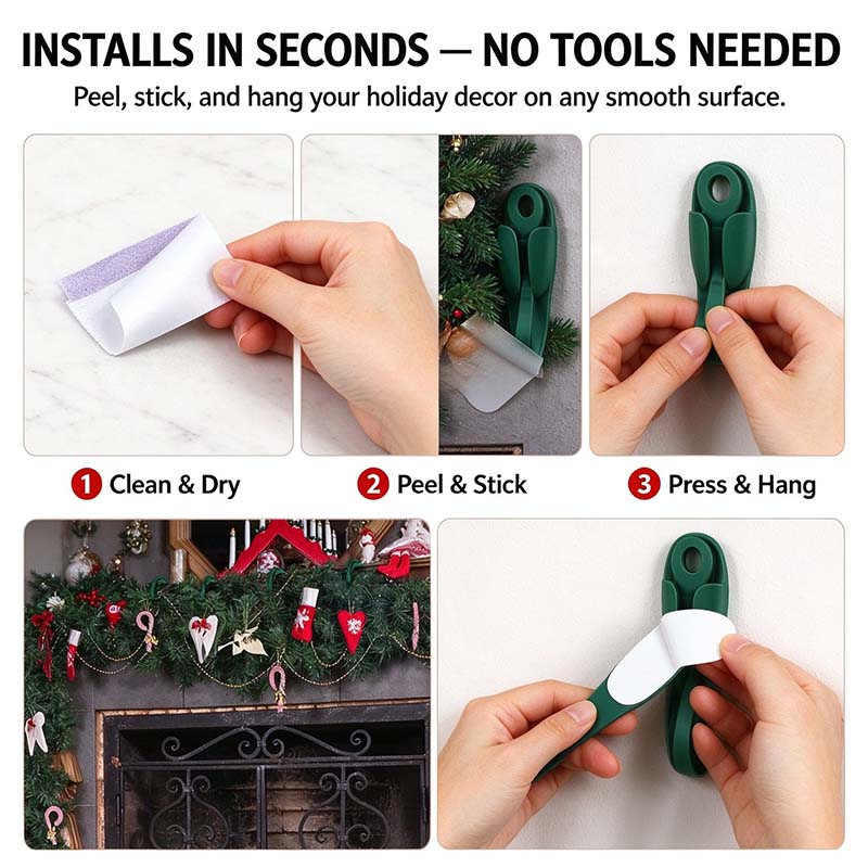6Pcs Reusable Silicone Adhesive Christmas Garland Hooks - Traditional Household Hanger🎄
