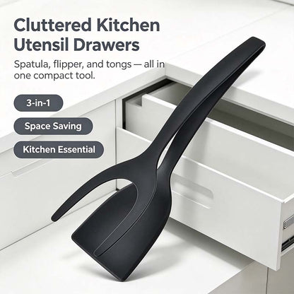 Grip & Flip Spatula Tongs - Sturdy, Durable Non-Stick Egg Flipper & Food Turner🥢