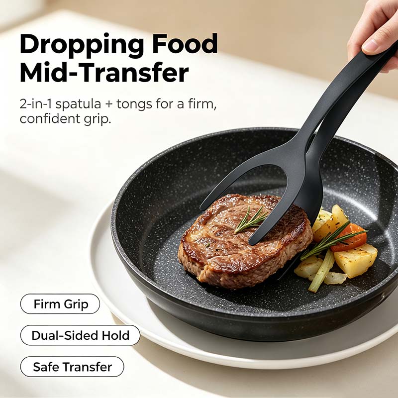 Grip & Flip Spatula Tongs - Sturdy, Durable Non-Stick Egg Flipper & Food Turner🥢