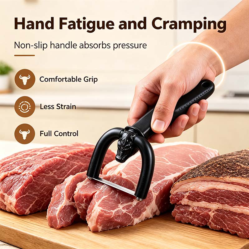 Ergonomic handheld meat preparation tool