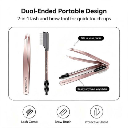 The Big Reveal Lash & Brow Touch Up Tool Set | Precision Stainless Steel Tweezers & Dual-Ended Lash Comb👁️ ✨