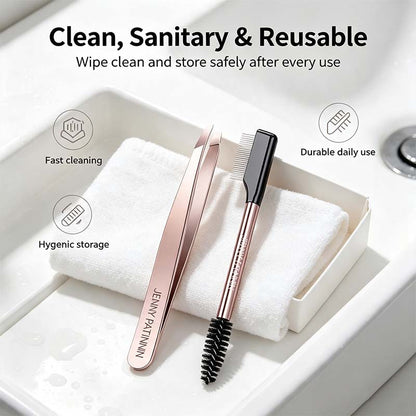 The Big Reveal Lash & Brow Touch Up Tool Set | Precision Stainless Steel Tweezers & Dual-Ended Lash Comb👁️ ✨