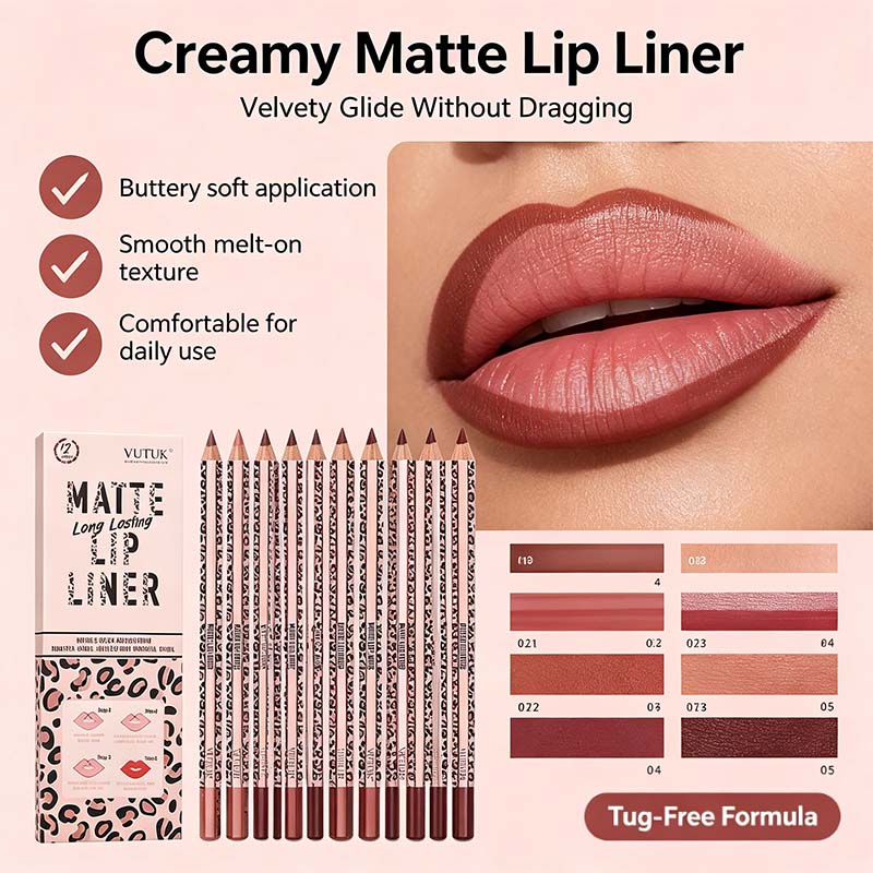 Full 12-Color Lip Liner Set – Matte High Pigment, Long-Lasting Non-Fading💋