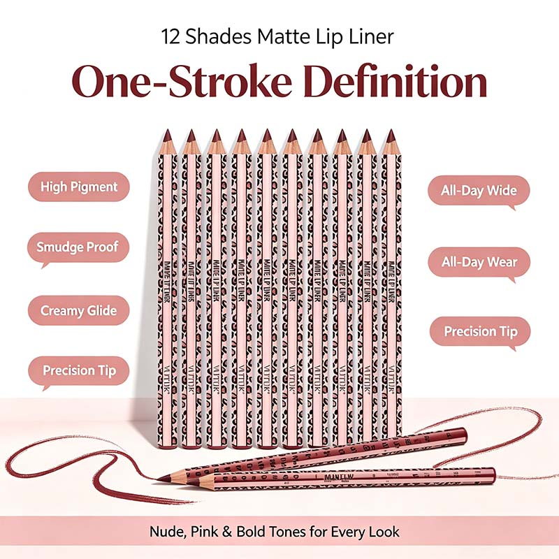 Full 12-Color Lip Liner Set – Matte High Pigment, Long-Lasting Non-Fading💋