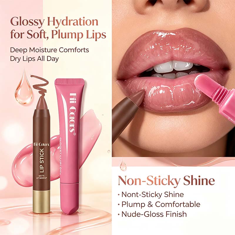 Matte Lip Liner & Moisturizing Lip Oil Cosmetic Set - Precise, Alcohol-Free Makeup Product💋