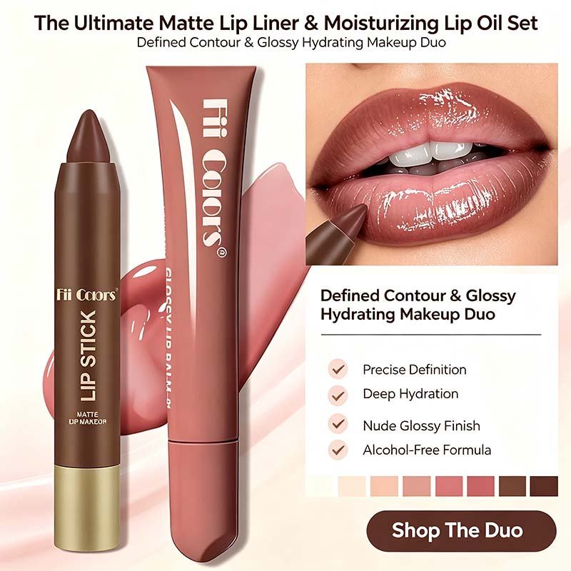 Matte Lip Liner & Moisturizing Lip Oil Cosmetic Set - Precise, Alcohol-Free Makeup Product💋