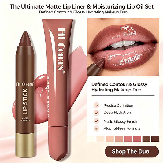 Matte Lip Liner & Moisturizing Lip Oil Cosmetic Set - Precise, Alcohol-Free Makeup Product💋