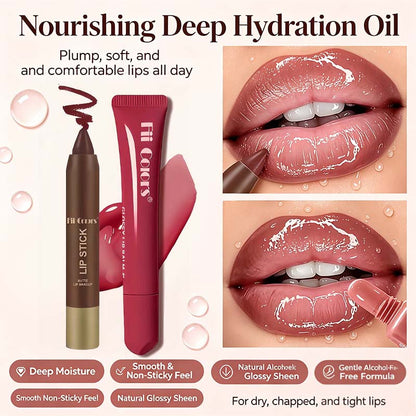 Matte Lip Liner & Moisturizing Lip Oil Cosmetic Set - Precise, Alcohol-Free Makeup Product💋