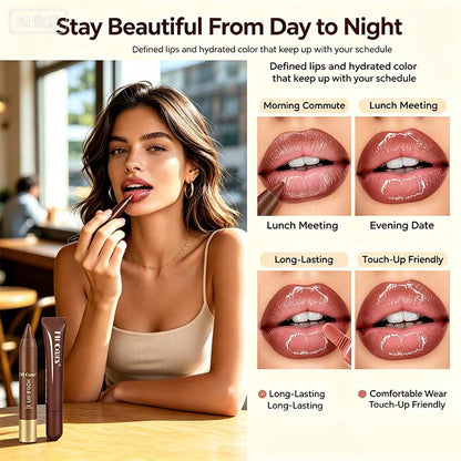Matte Lip Liner & Moisturizing Lip Oil Cosmetic Set - Precise, Alcohol-Free Makeup Product💋