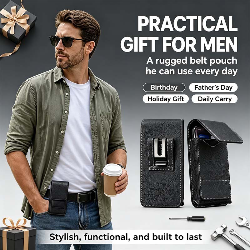 Men's Waist Phone Pouch with Card Slot, Magnetic Lock & Metal Belt Clip📱