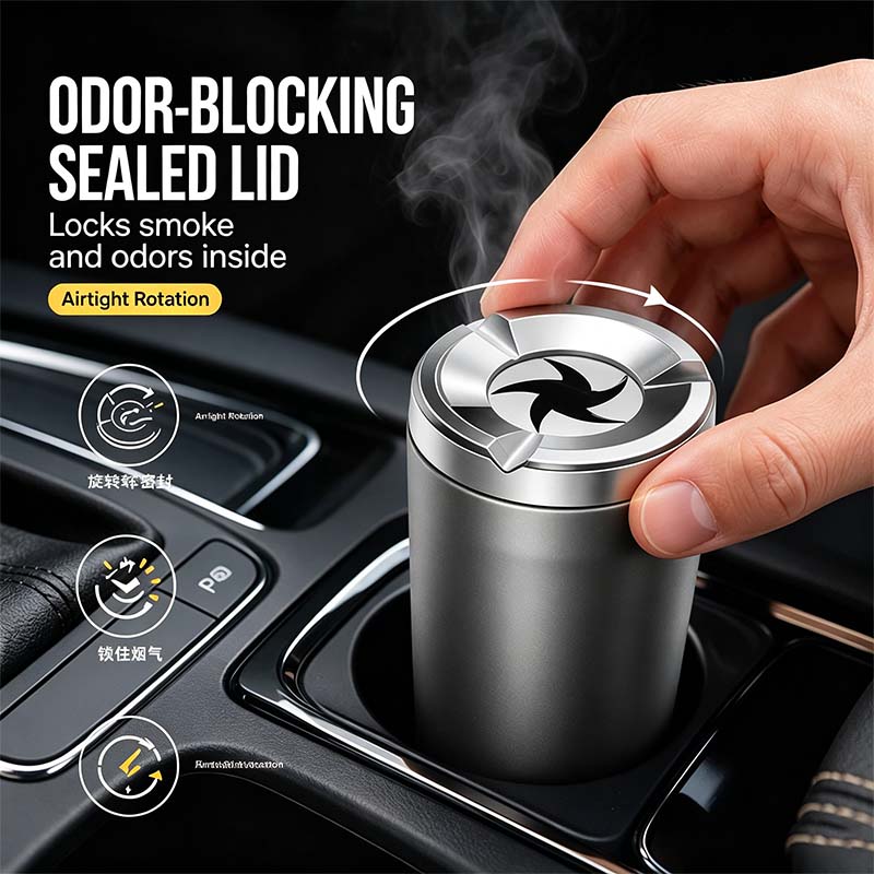 Rotating Sealed Lid Car Ashtray Odor Resistant Auto Cigarette Ashtray Fits Vehicle Cup Holder🚗