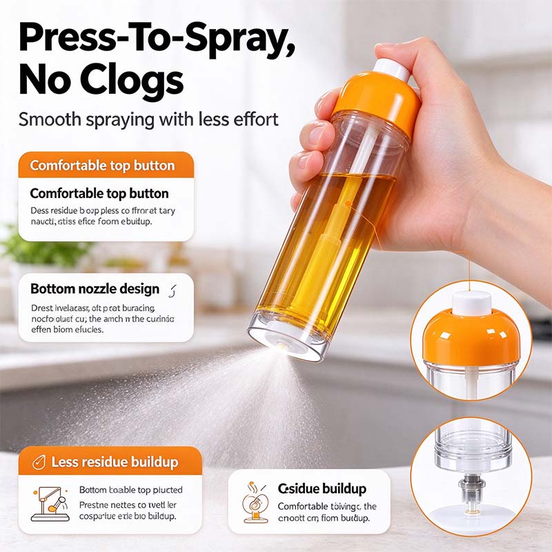 Oil Sprayer for Cooking, Refillable Olive Oil Spray Bottle with Bottom Nozzle 🪄