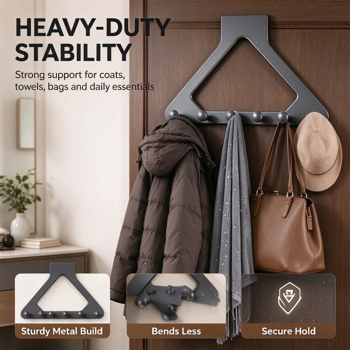 2 Pcs Over-the-Door Triangle Hanging Organizer - No-Drill Slide Installation🚪