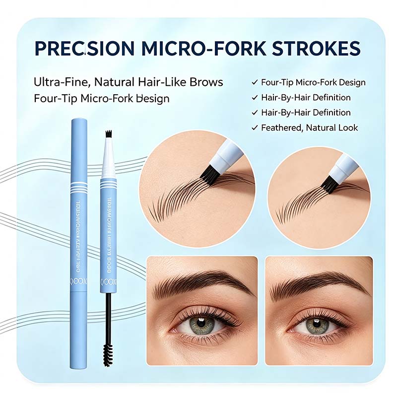 2-in-1 Waterproof Micro-Fork Eyebrow Pen-Tinted Gel Cosmetic, Long-Lasting Brow Styling Tool🖊️