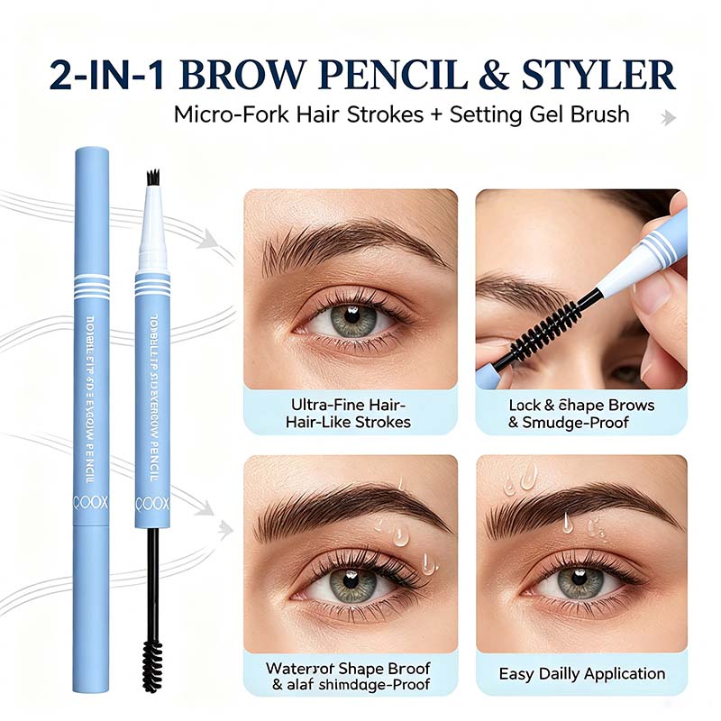 2-in-1 Waterproof Micro-Fork Eyebrow Pen-Tinted Gel Cosmetic, Long-Lasting Brow Styling Tool🖊️