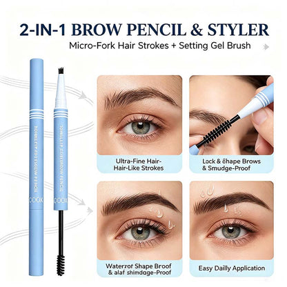 2-in-1 Waterproof Micro-Fork Eyebrow Pen-Tinted Gel Cosmetic, Long-Lasting Brow Styling Tool🖊️