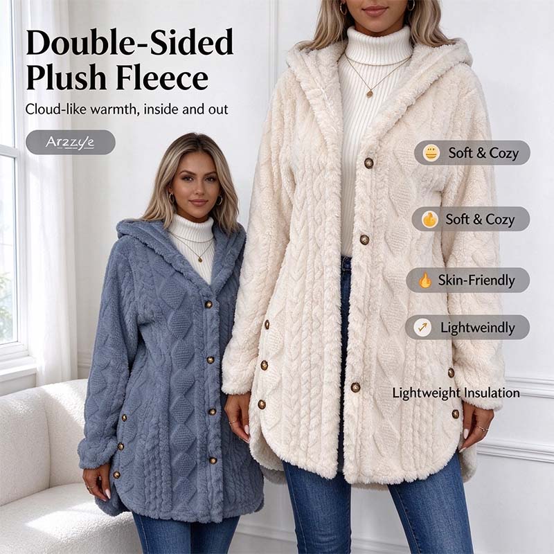 Women's Hooded Double-Sided Fleece Cardigan Long Sleeve Casual Warm Outerwear 🧥