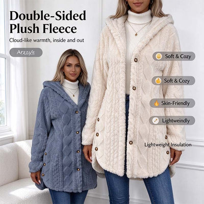 Women's Hooded Double-Sided Fleece Cardigan Long Sleeve Casual Warm Outerwear 🧥