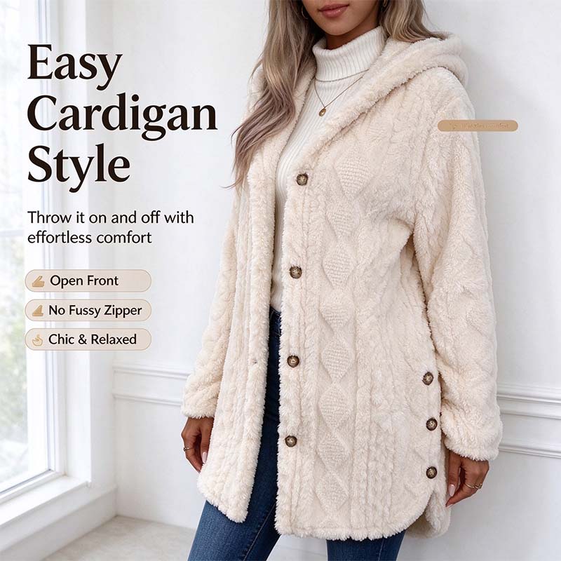 Women's Hooded Double-Sided Fleece Cardigan Long Sleeve Casual Warm Outerwear 🧥