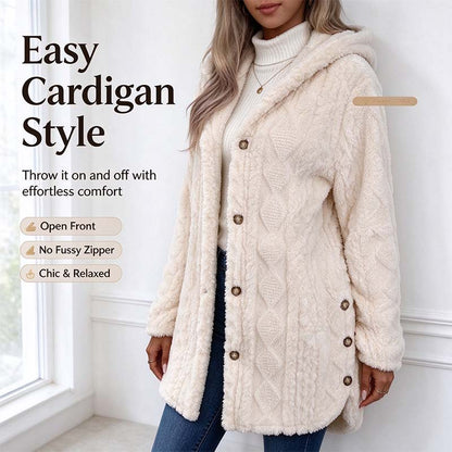 Women's Hooded Double-Sided Fleece Cardigan Long Sleeve Casual Warm Outerwear 🧥