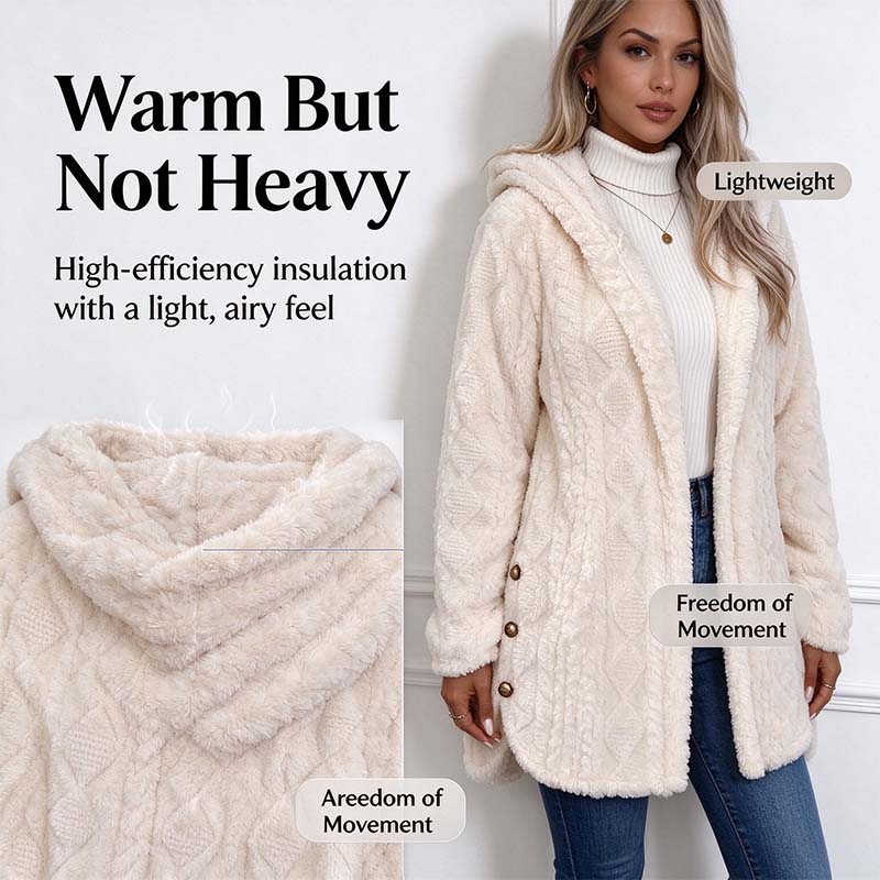Women's Hooded Double-Sided Fleece Cardigan Long Sleeve Casual Warm Outerwear 🧥