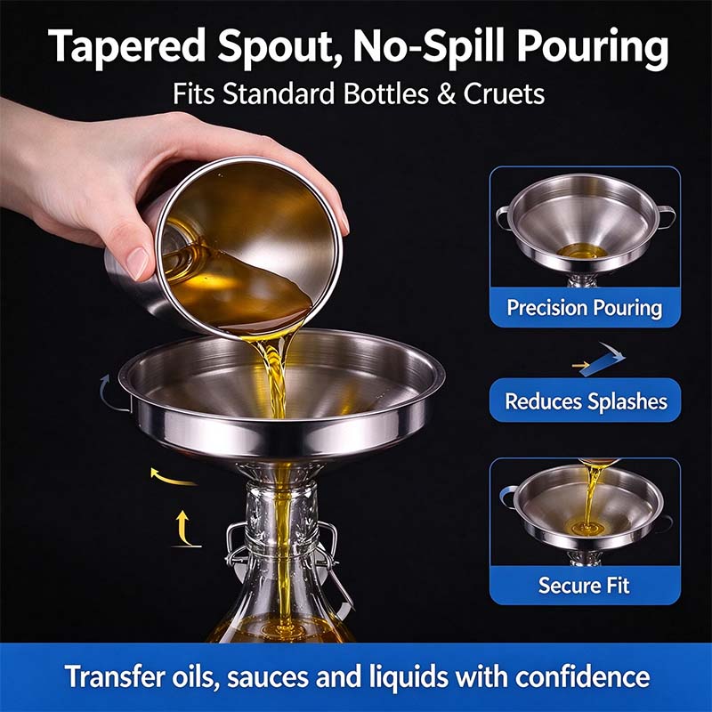 Funnel for Filling Bottles, 5 Inch Food Grade Stainless Steel Kitchen Funnel with 200 Mesh Filter Strainer🔥