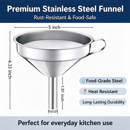 Funnel for Filling Bottles, 5 Inch Food Grade Stainless Steel Kitchen Funnel with 200 Mesh Filter Strainer🔥